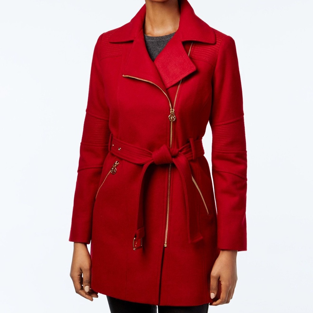 Michael Kors Red Belted Pea Coat